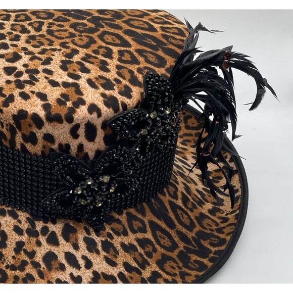 Women\'s Leopard Print Hat Church Wedding Derby Feather Rhinestone Whittall Shon main image 7